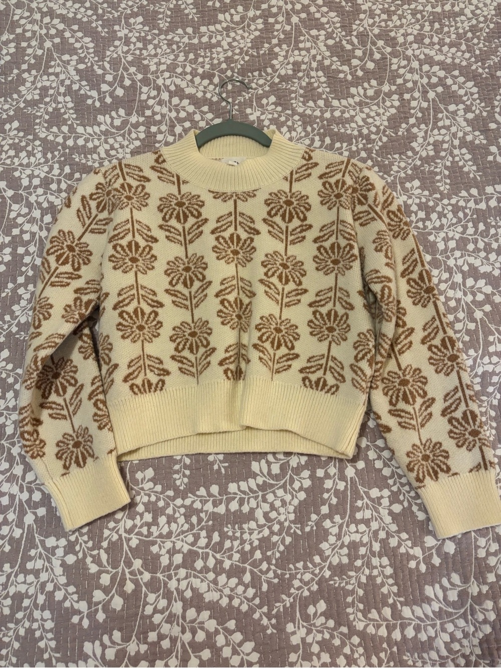 Ivory Floral Jacquard Crewneck Sweater